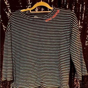 J. Crew Blue and Black Striped Top with Orange Detail